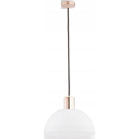 Alfa LUX C Pendant Lamp 60395  Copper & White Metal/Glass 1-Light Hanging Ceiling Light, E27 Max 60W, Dimmable, IP20 Indoor, 90cm Drop, 30cm Shade, Modern Kitchen & Dining