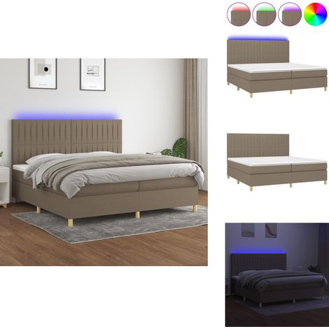 Sommier à lattes de lit et matelas et LED Taupe 200x200cm Tissu - Sommier Tapissier - Lit Plateforme - Lit Avec Led - Matelas À Ressorts Ensachés - Têtière Ajustable (1/5)