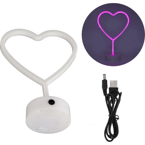 Cœur lumineux LED néon design, lampe de bureau innovante en forme de cœur, décoration de fête rose, cadeau d'anniversaire.