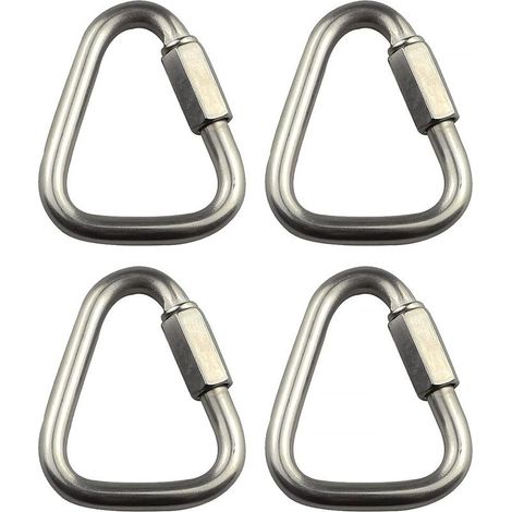Lot de 4 chaînes à maillons triangulaires de 10 mm en acier inoxydable pour escalade, mousqueton d'escalade à connexion rapide, mousqueton à ressort, boucle de porte à vis (1/5)