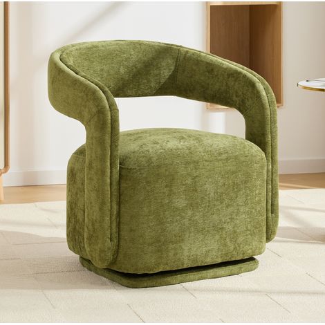 Fauteuil pivotant 70x65.5x74 cm vert en chenille avec rotation 360° (1/4)