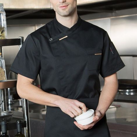 Chaqueta de chef transpirable, de doble botonadura y manga corta, ideal para restaurantes, cocinas, uniformes de cocina y chaquetas profesionales. (1/5)
