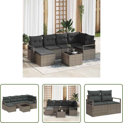 Terrasse - Sofa Set mit Kissen mit Speicher 7 pcs Hellgrau Poly-Rattan (1/5)