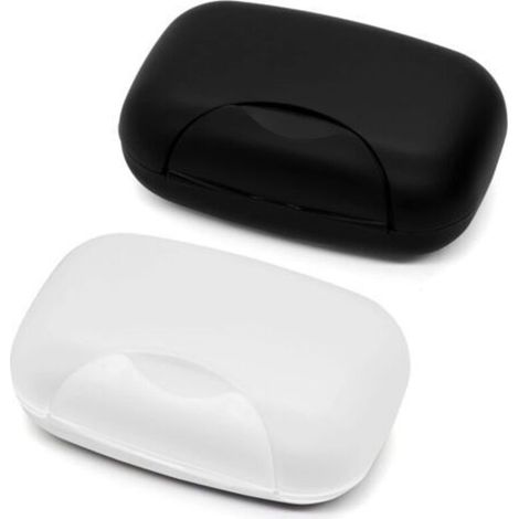 Porta sapone da viaggio, in plastica impermeabile, robusto, per il bagno (nero e trasparente, 2 pezzi)