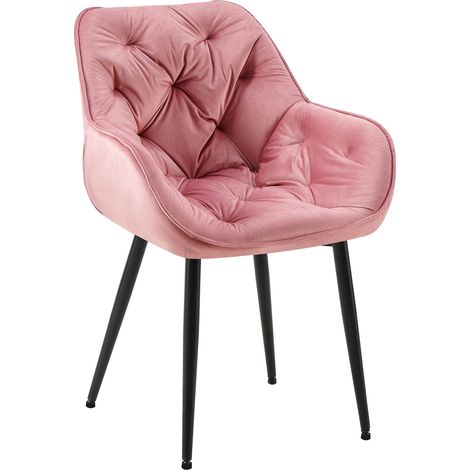 Chaise de salle à manger x1 design et moderne assise en velours rose et pieds en métal noir 100001496