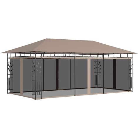 vidaXL Belvédère avec moustiquaire 6x3x2,73 m Taupe 180 g/m² (1/5)