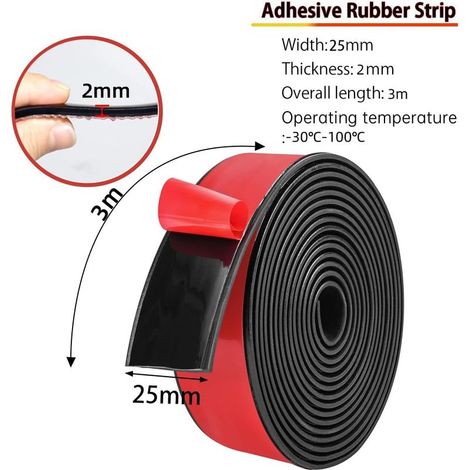 Selbstklebender Gummistreifen 40 mm x 2 mm x 3 m, selbstklebende Gummirolle für Fugen, Bodenschutz, Antivibration, Antirutschen (25 mm (B) x 2 mm (T) x 3 m (L)) (1/5)