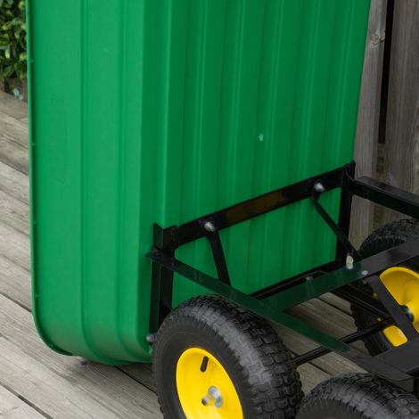 Chariot basculant de jardin 118x58x102 cm, 125L en acier et PP, poignée incluse, vert. (1/5)