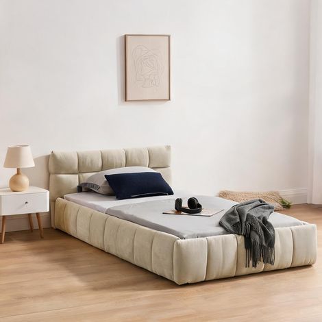 Cadre de lit beige en foam 108 x 217 x 59 cm (1/5)