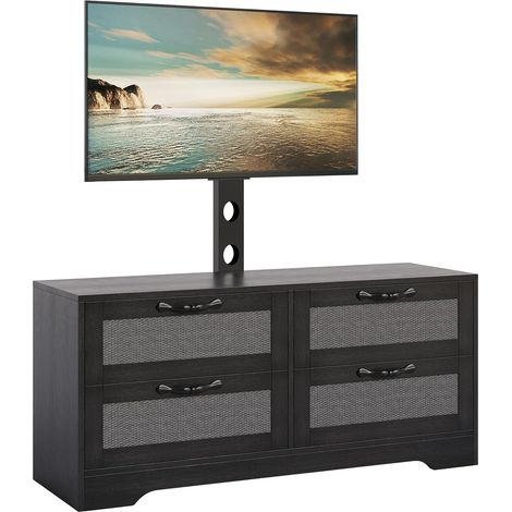 Meuble TV rotin noir 4 tiroirs adapté TV jusqu'à 70 pouces (1/5)