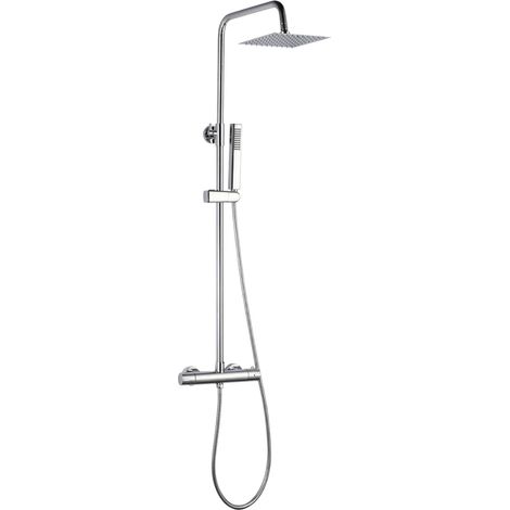 Colonna doccia con rubinetto termostatico Soffione a pioggia quadrato, doccetta, sistema anticalcare, flessibile anti-torsione cromato (1/2)