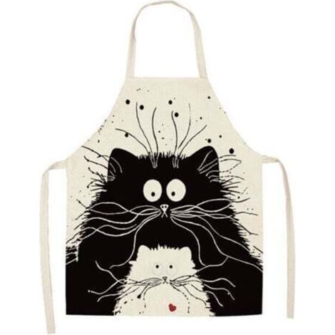 Grembiule da cucina in lino con grazioso motivo a gatti, ideale per grigliare, cucinare e dipingere, unisex, un regalo perfetto per i genitori. (1/4)