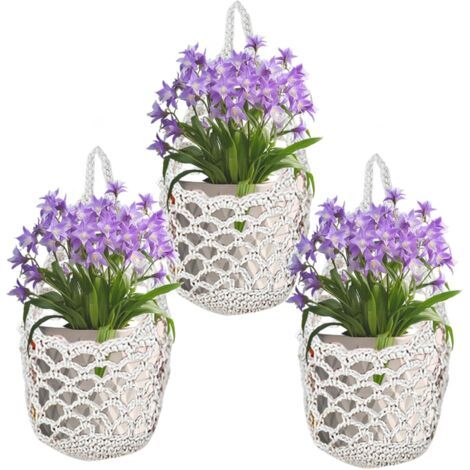 Sollbry Lot de 3 paniers suspendus en macramé - Décoration bohème - Vases muraux et pots de fleurs suspendus pour l'intérieur et l'extérieur - Jardin, balcon, fenêtre, salon - Beige (1/5)