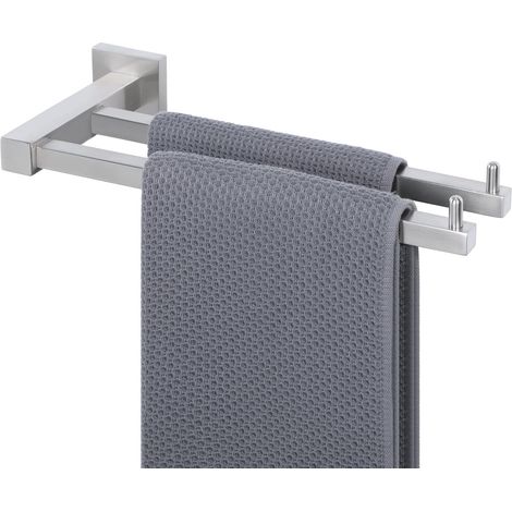 Porte-Serviettes Double Branche, Barres Porte-Serviettes Double Support Mural, en Acier Inoxydable, Porte Serviette de Bain Antirouille et Durable, Brossée (1/5)