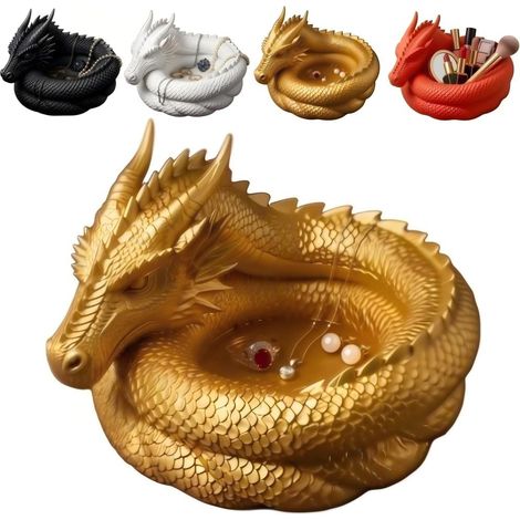 Bol fourre-tout imprimé 3D en forme de dragon fantaisie, porte-bijoux en forme de dragon noir, pour bagues, clés et pièces de monnaie, décoration de bureau gothique, cadeau pour amoureux de dragon (1/5)