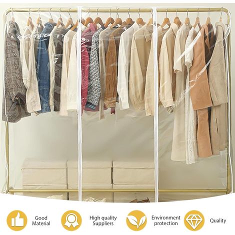 Housse de protection étanche pour porte-vêtements : sacs à vêtements translucides avec fermeture éclair, couverture transparente transparente pour porte-vêtements avec fermeture éclair (130 x 50 x 150 (1/2)