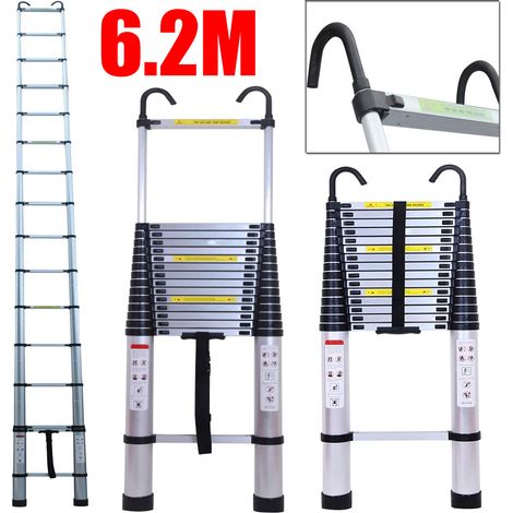6.2m Telescopic Ladder with Detachable Hook Extendable Steps Folding Ladder Loft