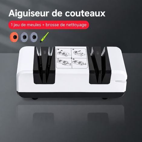 Aiguiseur électrique automatique de couteaux de cuisine, aiguiseur noir et blanc avec 1 jeu de meules, 1 kg – Livraison gratuite