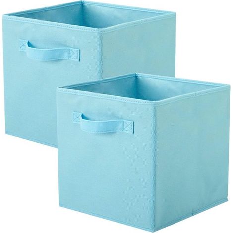 Scatole portaoggetti pieghevoli - 2 pezzi, forma cubica, tessuto di lusso, azzurro (1/5)