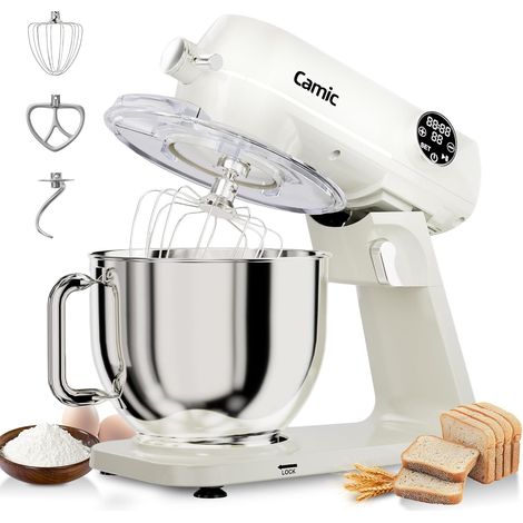 Robot Pâtissier 1800W Tout Métal Avec Bol Inox 8L 10 Vitesses, Écran LED Tactile, Minuterie, Batteur à Pâte Avec Fouet, Crochet Pétrisseur et Batteur Pour la Préparation de Gâteaux et Pains (1/5)