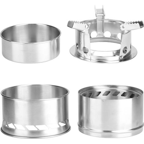 Réchaud à bois extérieur en acier inoxydable, réchaud de camping à deux compartiments, réchaud à charbon portable, réchaud à alcool pliable pour pique-nique (1/5)