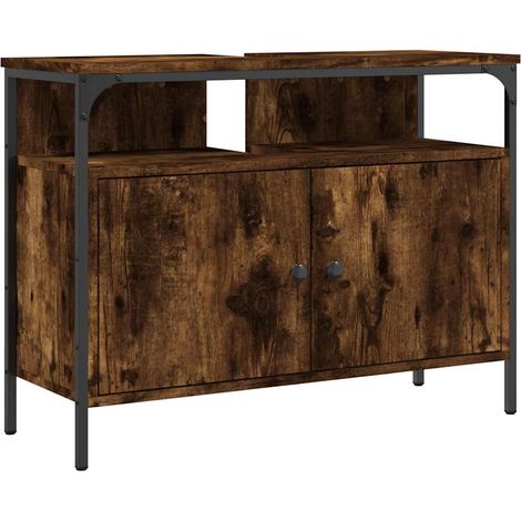 Armoire lavabo de salle de bain chêne fumé 80x30x60 cm