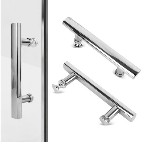 Lot de 2 poignées de porte, poignée de porte de douche, poignée de porte en verre, entraxe de 145 mm, poignée de porte de remplacement en acier inoxydable, portes coulissantes en verre (1/5)