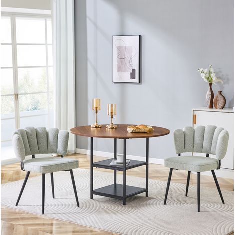 Set tavolo e sedie da pranzo in MDF effetto noce e metallo nero, 2 posti, con doppio ripiano portaoggetti (1/5)