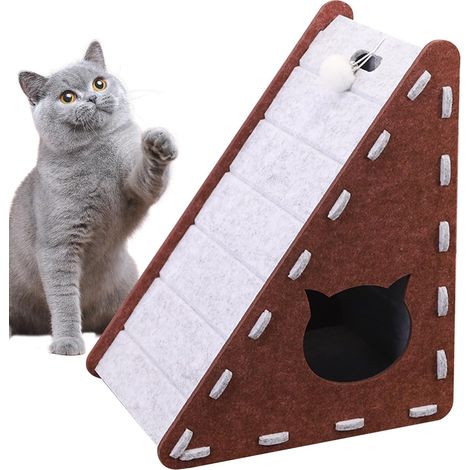 1 Grattoir Carton Feutrine Triangulaire Pour Chat Stable Protection Meubles Exercice Repos (1/5)