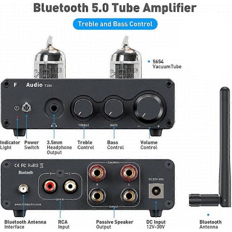 Compatible avec l'amplificateur de puissance stéréo à tubes à vide Bluetooth 5.0 Fosi Audio T20X 100W TPA3221, convient aux enceintes de home cinéma, prise standard américaine. (1/5)