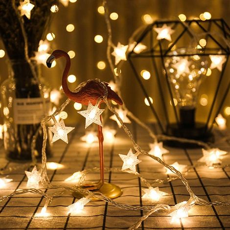Guirlande lumineuse LED en forme d'étoile, à piles, 6 m, 40 LED, blanc chaud, avec télécommande, 8 modes, étanche, pour intérieur/extérieur, idéale pour décorer une chambre, une fête, un jardin ou pou (1/5)