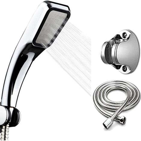 3-delige set - douchekop - vierkante regendouche handdoucheset - 300-gats handsproeier + voet + slang - zilver (1/5)