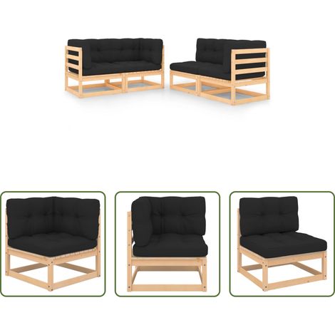 Holzsofa - 4-tlg. Garten-Lounge-Set mit Kissen Massivholz Kiefer (1/5)