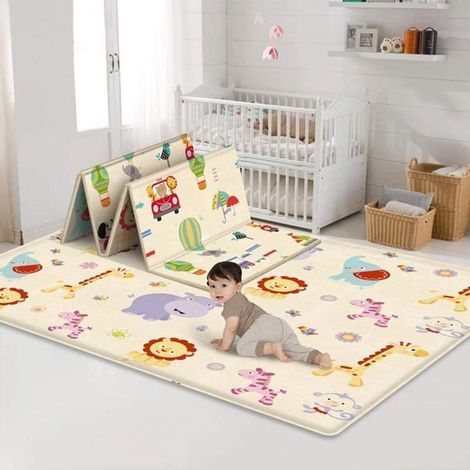 Tapis de Jeu pour Enfant Bebe 180x100x1cm Tapis de Sol Epais Pliable Reversible - Imperméable Double Face - Tapis d'éveil pour Bébé (1/4)