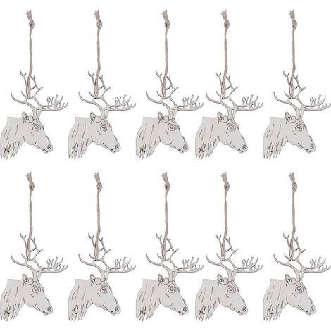 Lot de 10 décorations de Noël en bois à suspendre, motif tête de cerf, avec corde en chanvre, pour sapin et décoration de maison.-106.50.2cm
