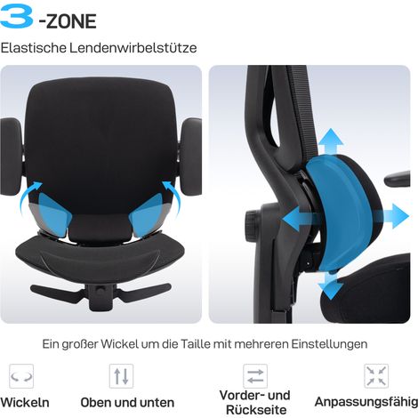 Chaise de travail ergonomique sur roulettes, dossier en filet, support lombaire, fauteuil d'ordinateur avec accoudoirs et appuie-tête ajustables (1/4)