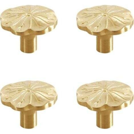 4-teiliger Türgriff, Schubladenknopf aus massivem Messing, einlochiger, lotusblattförmiger Türknopf aus Messing in Gold für Schrank, Kommode, Kleiderschrank (23x32mm) (1/4)