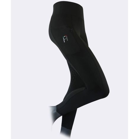 L, NERO: Leggins da donna per equitazione modello Astrid con grip al ginocchio