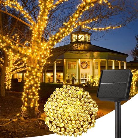 Guirlande lumineuse solaire d'extérieur, 32 m, 300 LED, 8 modes d'éclairage, étanche IP65, lumière décorative blanc chaud pour jardin, arbres, fêtes et plus encore. (1/5)