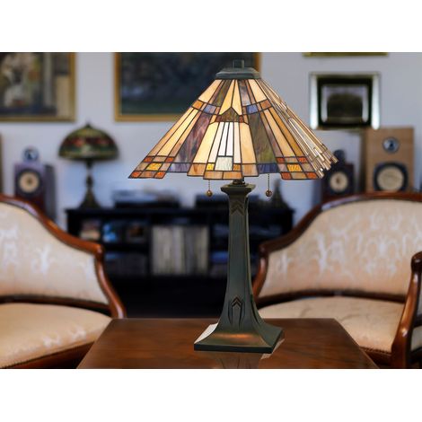Tischleuchte INGLENOOK im Tiffany Design mit buntem Echtglas, Höhe 63,5cm