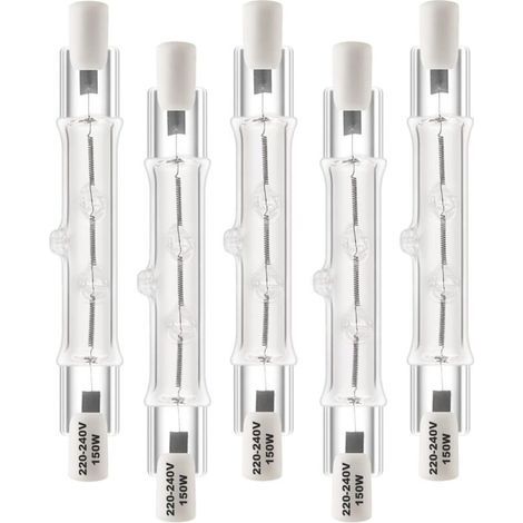 R7s Ampoule Halogène 78mm 150W, AC220-240v Dimmable Halogène R7s Blanc Chaud 2800K, J78 Ampoule Halogène Crayon pour l'éclairage de paysage, sécurité, lampadaire, Lot de 5 (1/4)