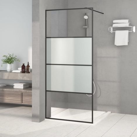 Parete Doccia Walk in Nera 90x195 cm Vetro Semi Smerigliato ESG vidaXL (1/5)