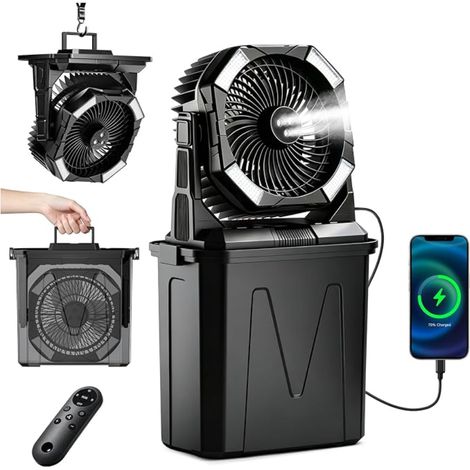 10L Ventilateur Brumisateur Extérieur Portable Eclairage RGB 3-en-1 Ventilateur Rechargeable 20000mAh Télécommande Minuterie 4 Vitesses 4 Brumisation Refroidir Terrasse Camping (1/5)