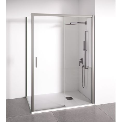 Mampara de ducha angular 1 corredera + 2 fijos - sin perfilería inferior - Cristal transparente templado 6mm - Plata Brillo - Ancho adaptable 105-110 x 67-70cm - Posición puerta izquierda - Alto 195cm (1/5)