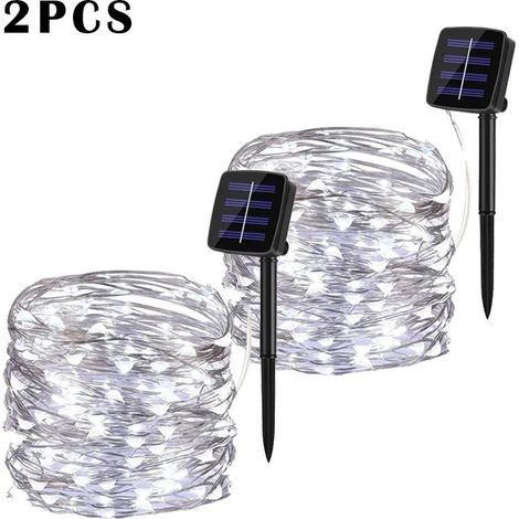 (Lot de 2 guirlandes lumineuses LED blanches de 22 m avec 200 LED) Guirlande lumineuse solaire LED d'extérieur, guirlande féérique de jardin, guirlande scintillante étanche, décoration de Noël pour co (1/5)
