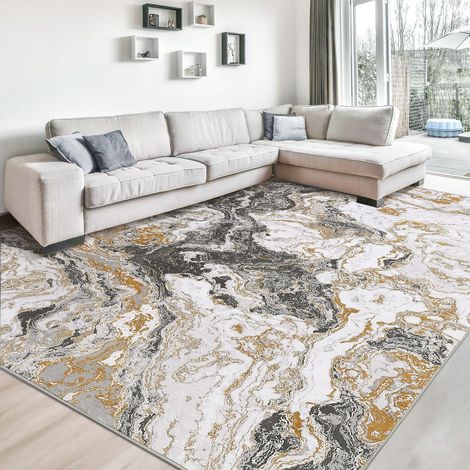 Tapis lavable en velours perlé – Moderne, antidérapant, facile d’entretien, doux et pliable – À faible hauteur de poil – Pour chambre, couloir, salle à manger – Durable, rectangulaire (1/5)