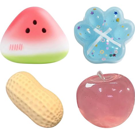 Set of 4 Taba Squishy Toys, Peanut, Watermelon, Cat Paw, Apple - Fufu Squishy - Cute Stress Relief Toys for Party Favors (1/5)