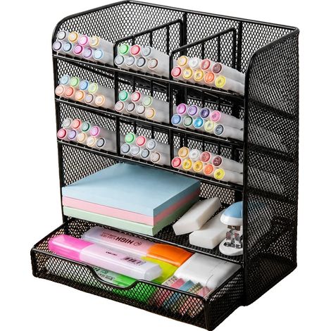 Organizador de escritorio, estructura metálica, diseño compacto, negro. (1/5)