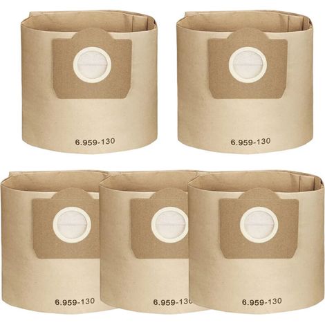 Lot de 5 Sacs droits Aspirateur pour WD3 WD2, compatible avec WD6 WD5 WD4, WD3200 WD3500P, A2204 A2534, SE4001 SE4002 SE5.100 SE6.100. Papier Kraft 100% Recyclé et Compostables (1/5)
