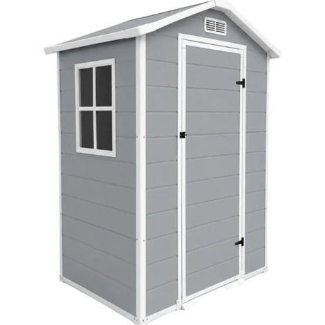 Caseta de jardín de resina 4x3" para exterior con ventana, ventilación y cierre de seguridad (1/5)
